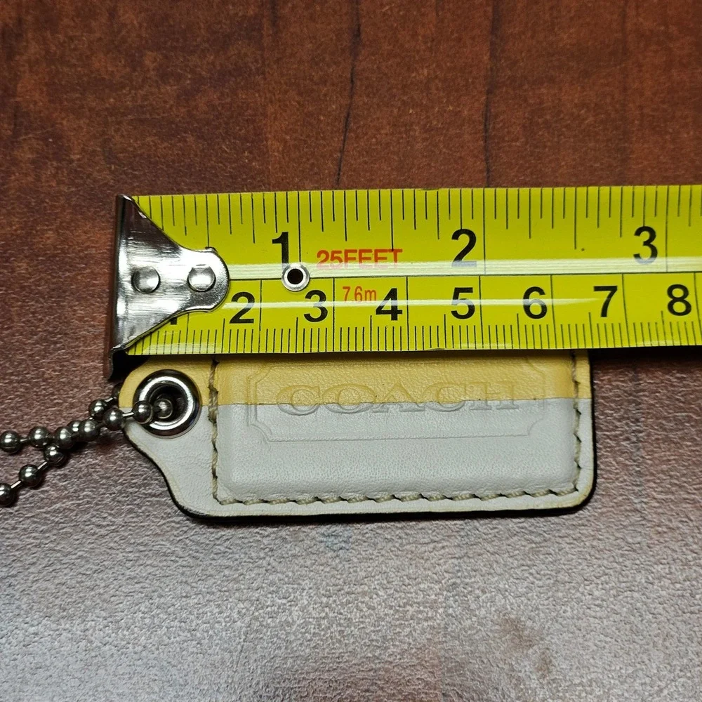 Authentic Coach Leather Hang Tag Rare Split Color Mustard Yellow Silver Chain